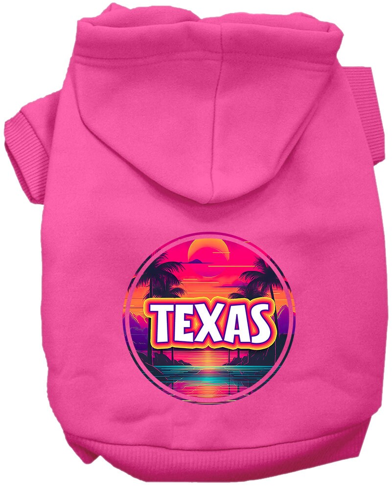 Pet Dog & Cat Screen Printed Hoodie for Small to Medium Pets (Sizes XS-XL), "Texas Neon Beach Sunset"