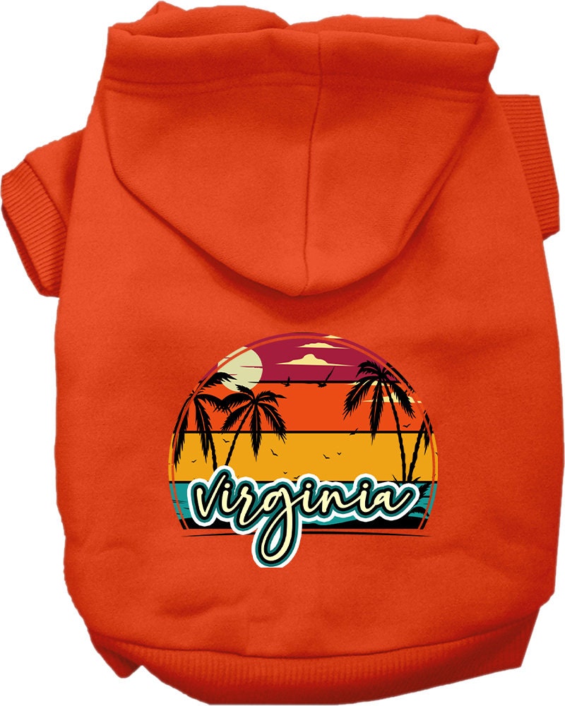 Pet Dog & Cat Screen Printed Hoodie for Small to Medium Pets (Sizes XS-XL), "Virginia Retro Beach Sunset"