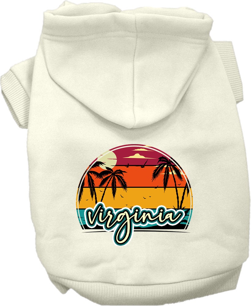 Pet Dog & Cat Screen Printed Hoodie for Small to Medium Pets (Sizes XS-XL), "Virginia Retro Beach Sunset"