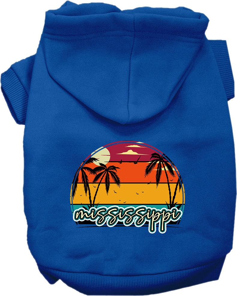 Pet Dog & Cat Screen Printed Hoodie for Small to Medium Pets (Sizes XS-XL), "Mississippi Retro Beach Sunset"