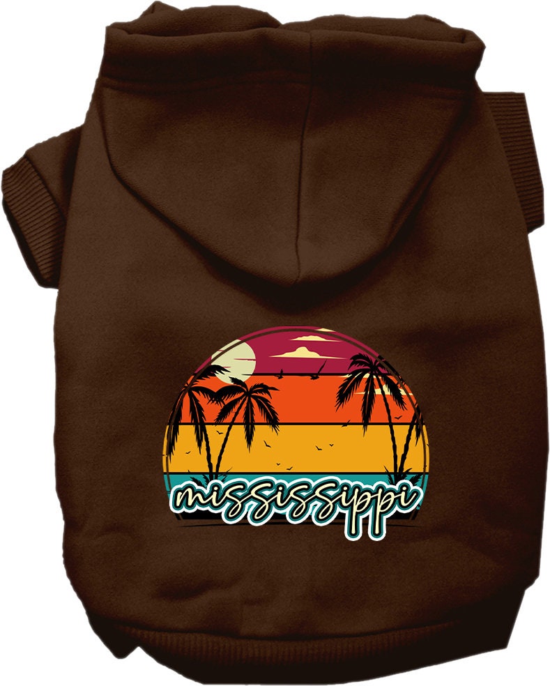 Pet Dog & Cat Screen Printed Hoodie for Small to Medium Pets (Sizes XS-XL), "Mississippi Retro Beach Sunset"