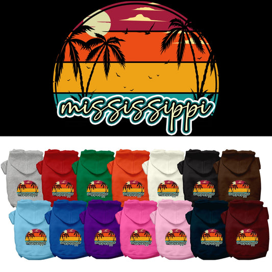 Pet Dog & Cat Screen Printed Hoodie for Small to Medium Pets (Sizes XS-XL), "Mississippi Retro Beach Sunset"