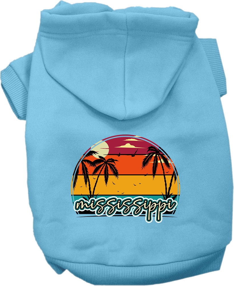 Pet Dog & Cat Screen Printed Hoodie for Small to Medium Pets (Sizes XS-XL), "Mississippi Retro Beach Sunset"