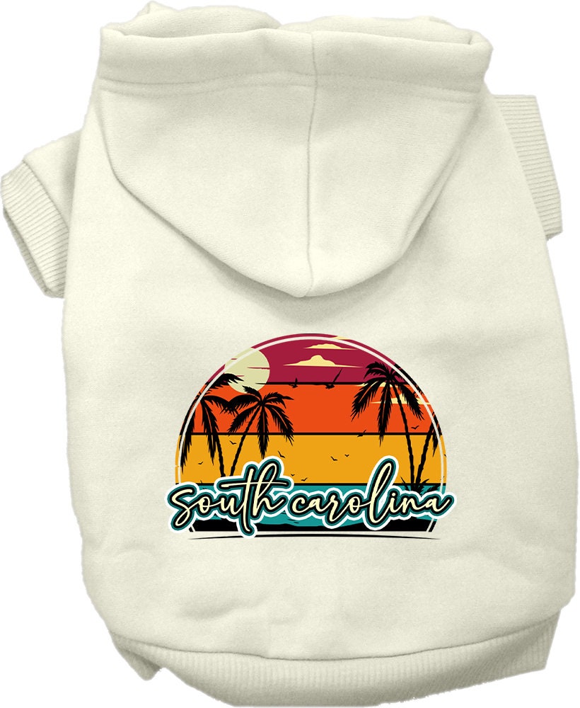 Pet Dog & Cat Screen Printed Hoodie for Small to Medium Pets (Sizes XS-XL), "South Carolina Retro Beach Sunset"