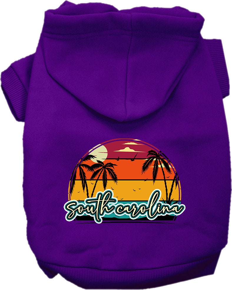 Pet Dog & Cat Screen Printed Hoodie for Small to Medium Pets (Sizes XS-XL), "South Carolina Retro Beach Sunset"