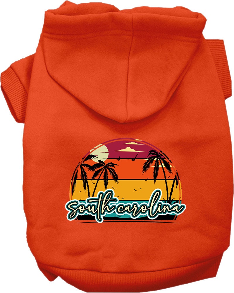 Pet Dog & Cat Screen Printed Hoodie for Small to Medium Pets (Sizes XS-XL), "South Carolina Retro Beach Sunset"