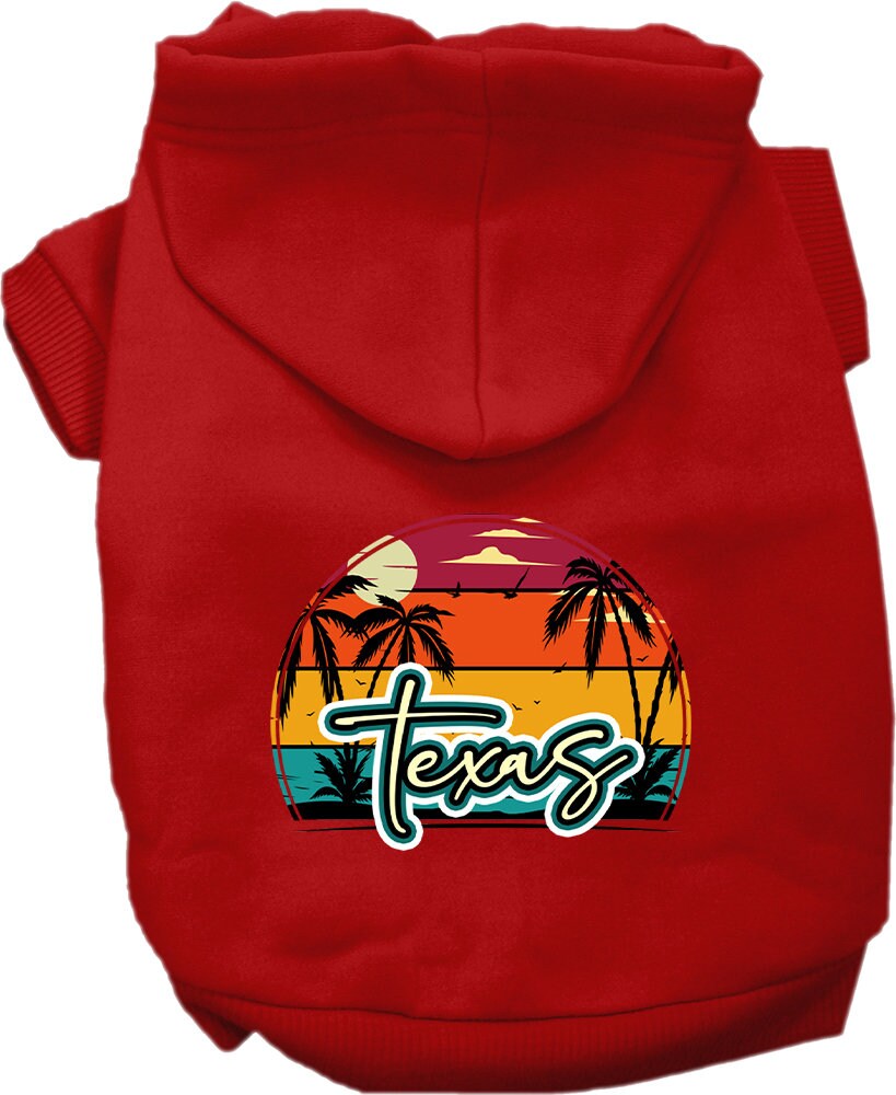 Pet Dog & Cat Screen Printed Hoodie for Small to Medium Pets (Sizes XS-XL), "Texas Retro Beach Sunset"