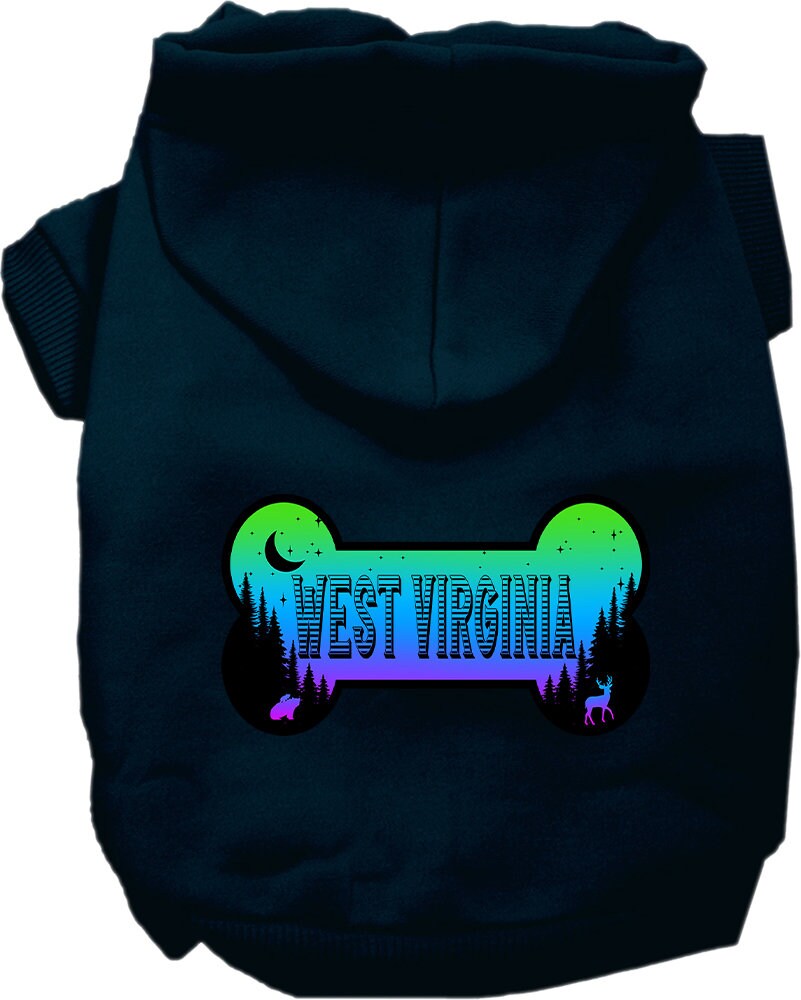 Pet Dog & Cat Screen Printed Hoodie for Small to Medium Pets (Sizes XS-XL), "West Virginia Mountain Shades"