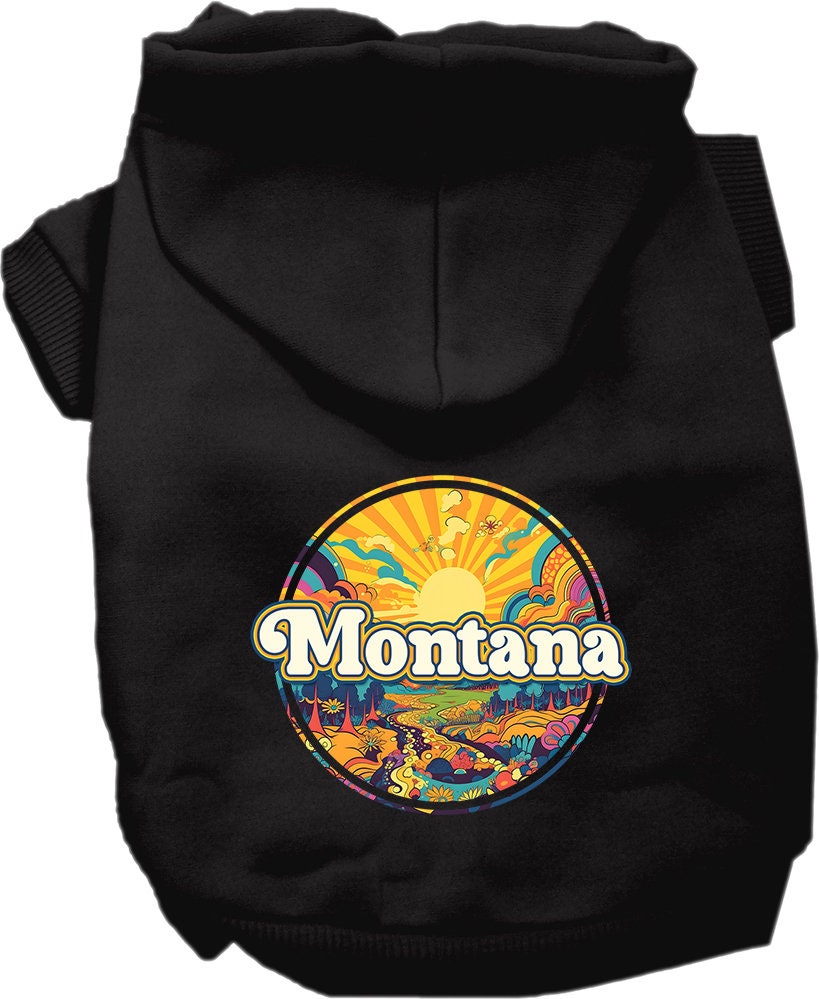 Pet Dog & Cat Screen Printed Hoodie for Small to Medium Pets (Sizes XS-XL), "Montana Trippy Peaks"