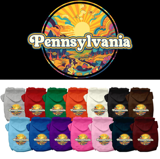 Pet Dog & Cat Screen Printed Hoodie for Small to Medium Pets (Sizes XS-XL), "Pennsylvania Trippy Peaks"