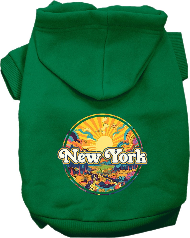 Pet Dog & Cat Screen Printed Hoodie for Small to Medium Pets (Sizes XS-XL), "New York Trippy Peaks"