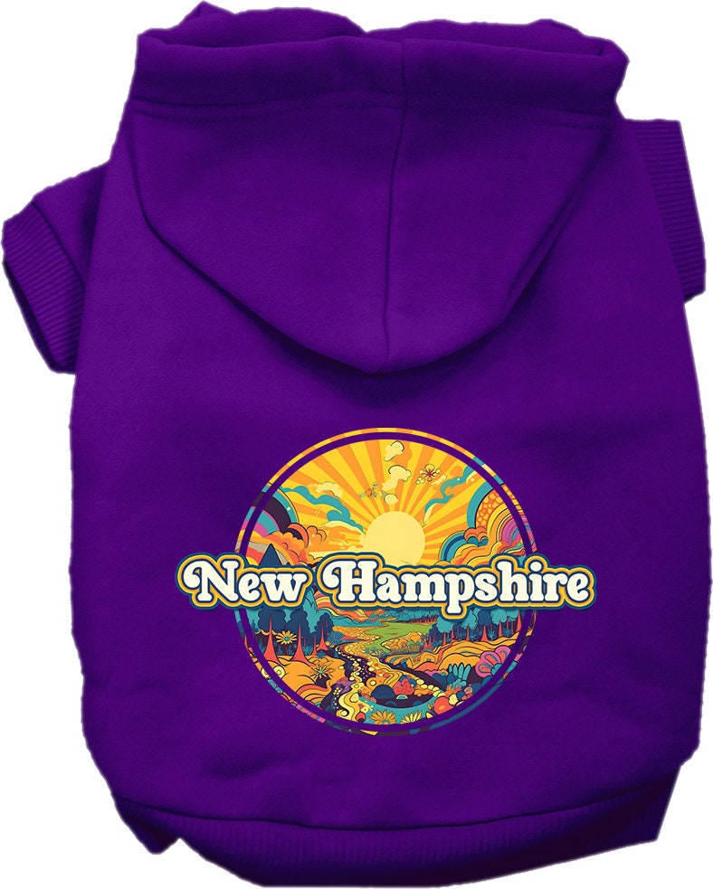 Pet Dog & Cat Screen Printed Hoodie for Small to Medium Pets (Sizes XS-XL), "New Hampshire Trippy Peaks"