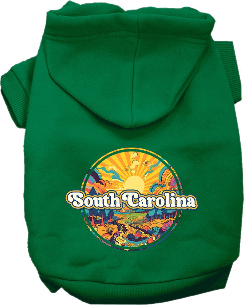 Pet Dog & Cat Screen Printed Hoodie for Small to Medium Pets (Sizes XS-XL), "South Carolina Trippy Peaks"