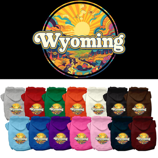 Pet Dog & Cat Screen Printed Hoodie for Small to Medium Pets (Sizes XS-XL), "Wyoming Trippy Peaks"