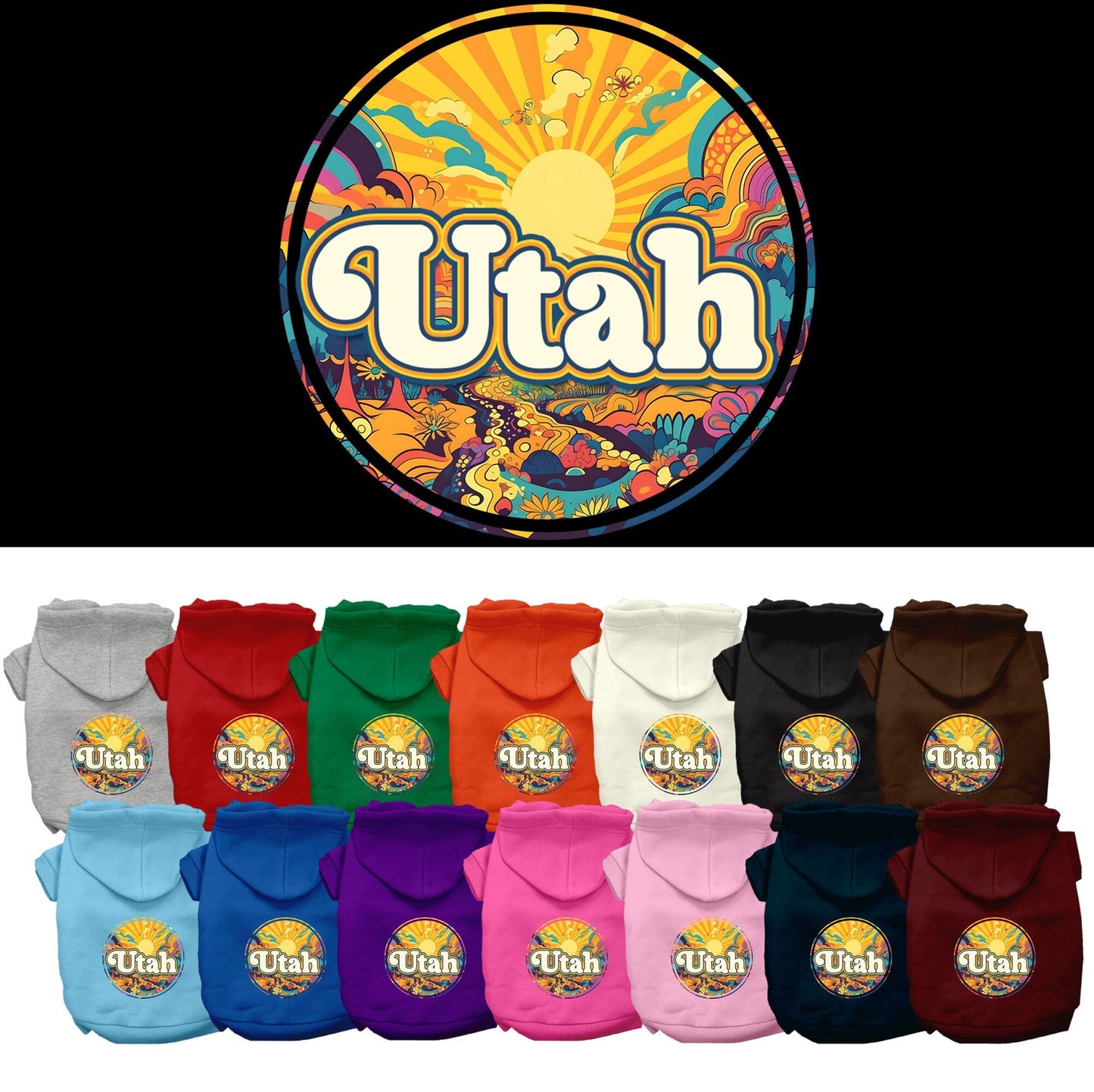 Pet Dog & Cat Screen Printed Hoodie for Small to Medium Pets (Sizes XS-XL), "Utah Trippy Peaks"