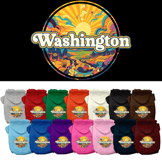 Pet Dog & Cat Screen Printed Hoodie for Small to Medium Pets (Sizes XS-XL), "Washington Trippy Peaks"