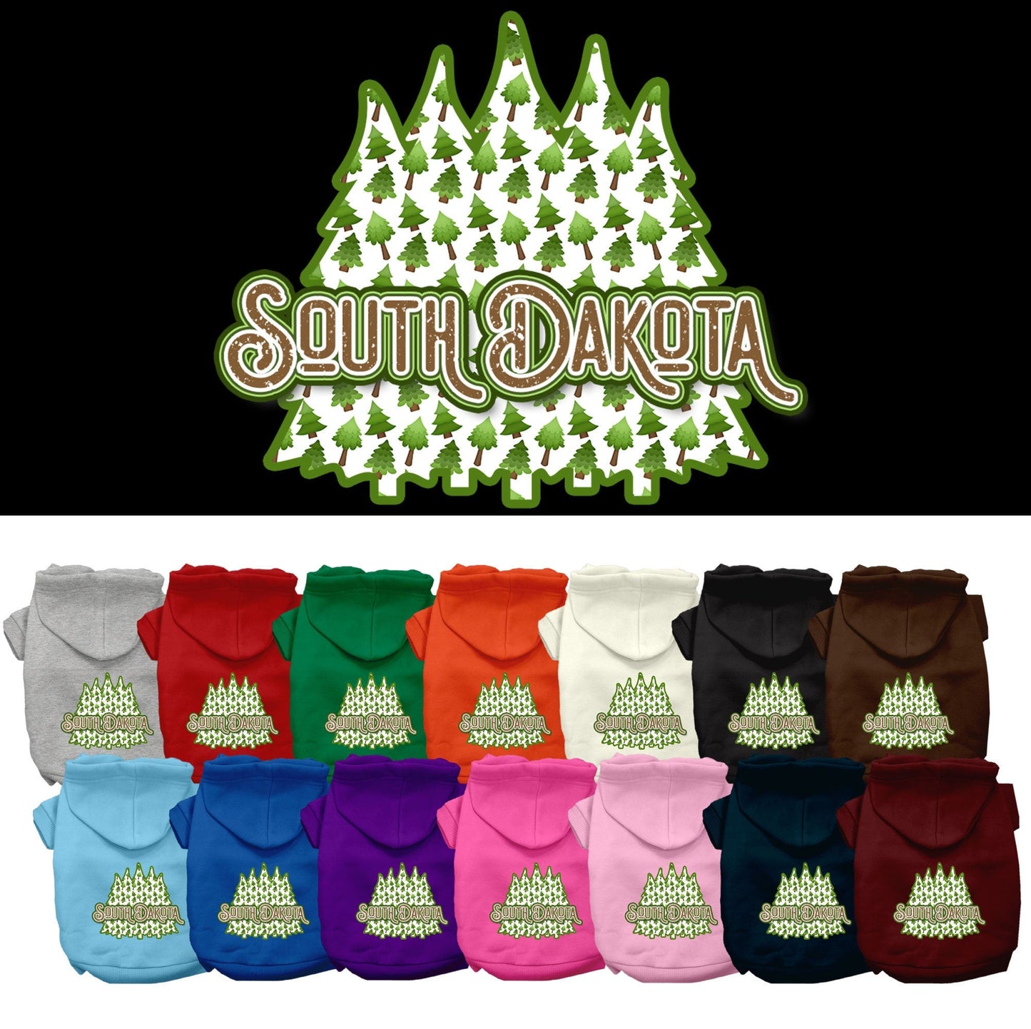 Pet Dog & Cat Screen Printed Hoodie for Small to Medium Pets (Sizes XS-XL), "South Dakota Woodland Trees"