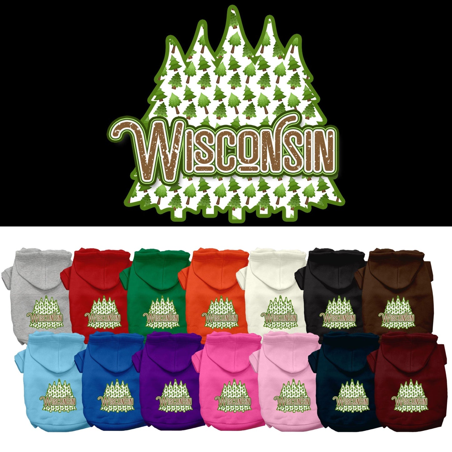 Pet Dog & Cat Screen Printed Hoodie for Small to Medium Pets (Sizes XS-XL), "Wisconsin Woodland Trees"