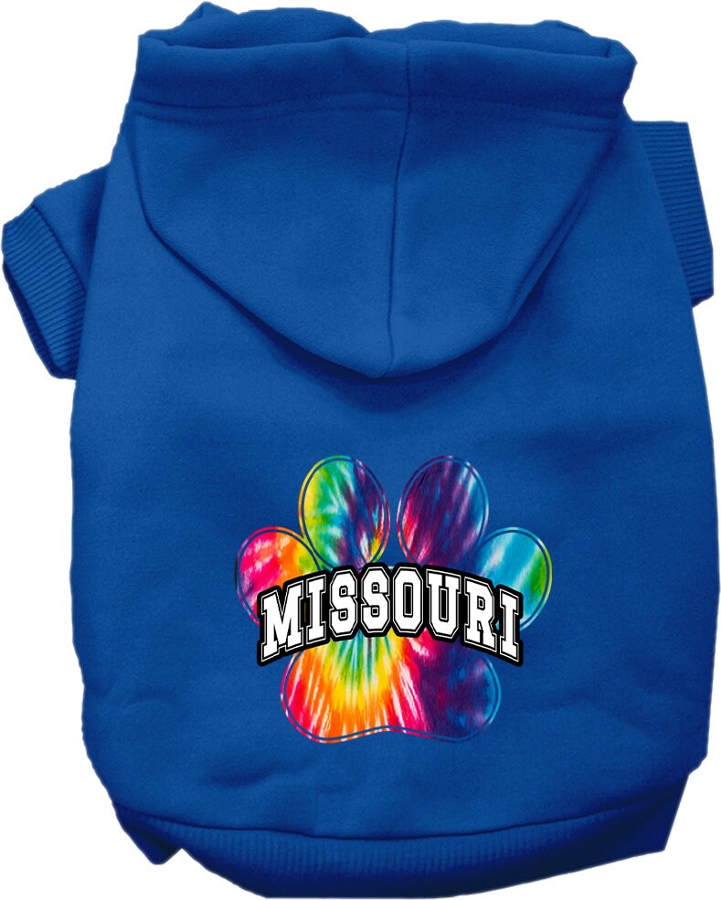 Pet Dog & Cat Screen Printed Hoodie for Small to Medium Pets (Sizes XS-XL), "Missouri Bright Tie Dye"