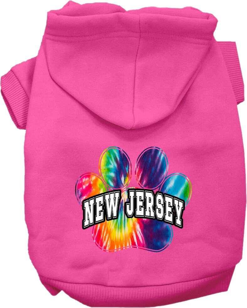 Pet Dog & Cat Screen Printed Hoodie for Small to Medium Pets (Sizes XS-XL), "New Jersey Bright Tie Dye"