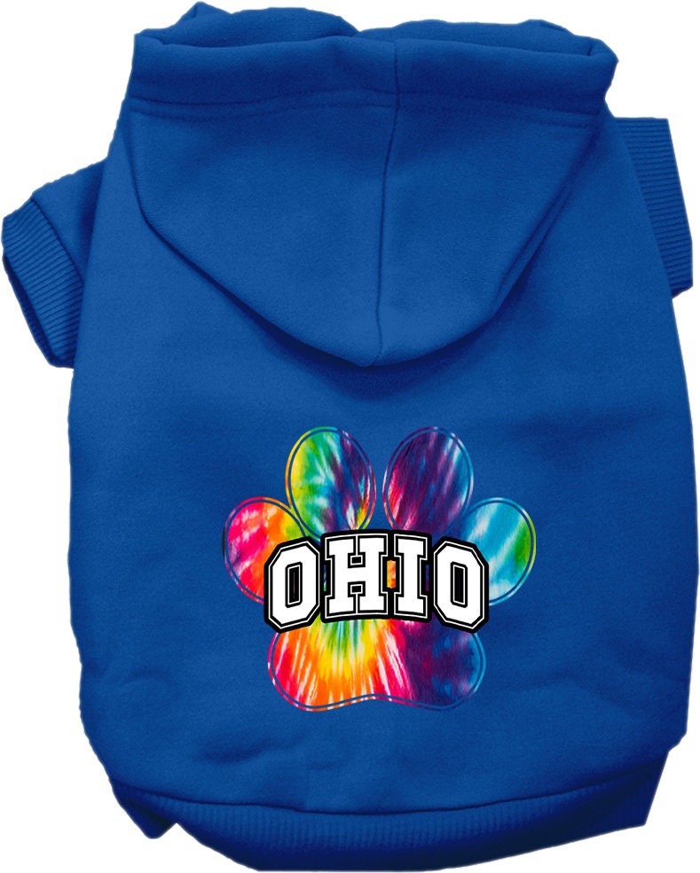 Pet Dog & Cat Screen Printed Hoodie for Small to Medium Pets (Sizes XS-XL), "Ohio Bright Tie Dye"