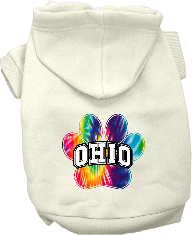 Pet Dog & Cat Screen Printed Hoodie for Small to Medium Pets (Sizes XS-XL), "Ohio Bright Tie Dye"