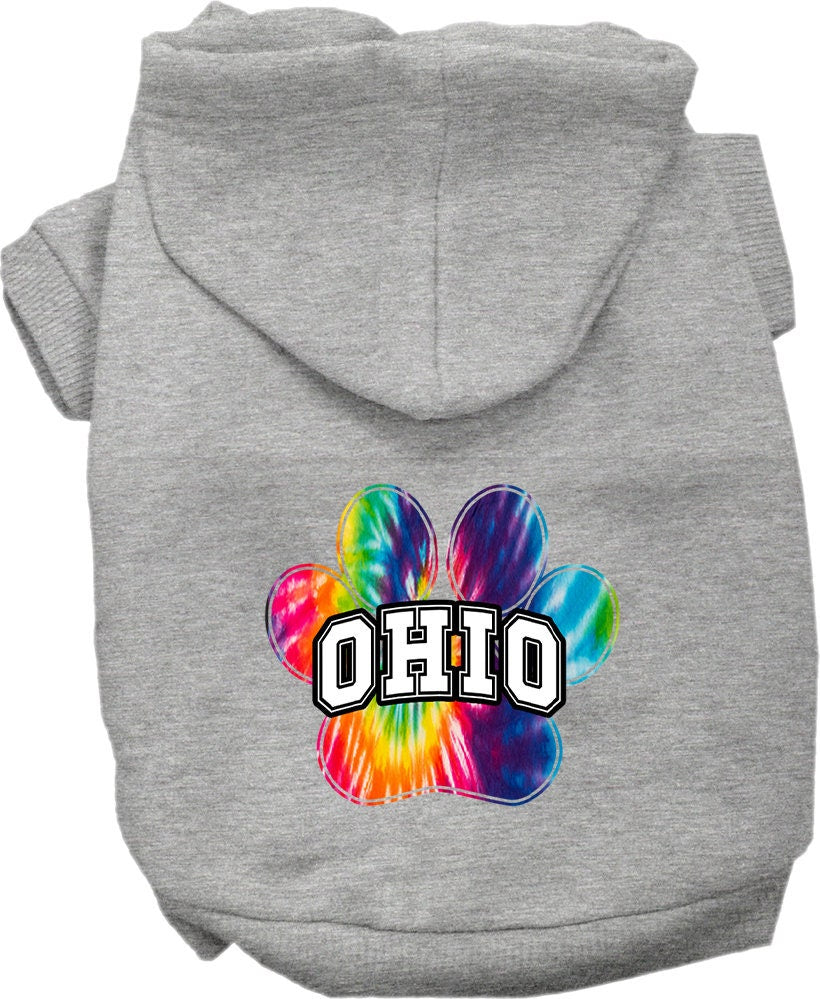 Pet Dog & Cat Screen Printed Hoodie for Small to Medium Pets (Sizes XS-XL), "Ohio Bright Tie Dye"