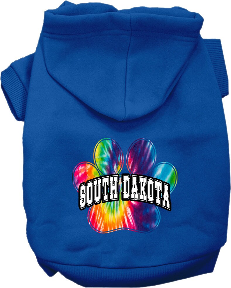 Pet Dog & Cat Screen Printed Hoodie for Small to Medium Pets (Sizes XS-XL), "South Dakota Bright Tie Dye"