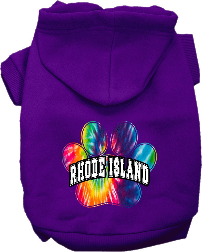 Pet Dog & Cat Screen Printed Hoodie for Small to Medium Pets (Sizes XS-XL), "Rhode Island Bright Tie Dye"