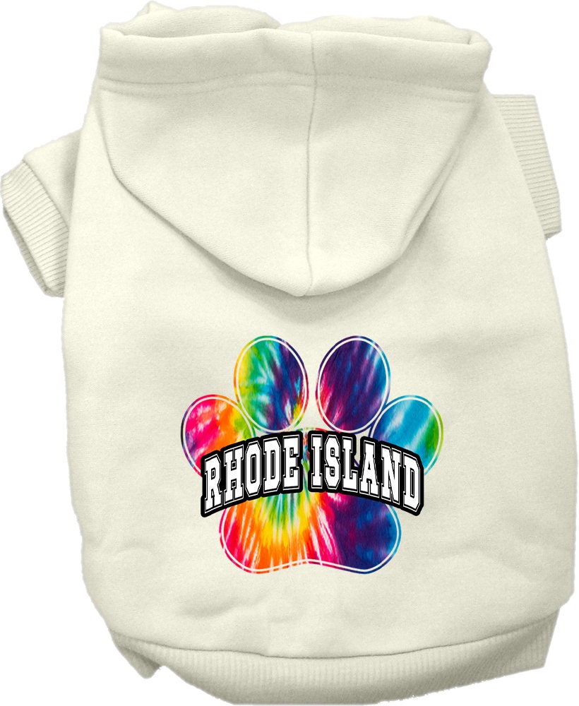 Pet Dog & Cat Screen Printed Hoodie for Small to Medium Pets (Sizes XS-XL), "Rhode Island Bright Tie Dye"