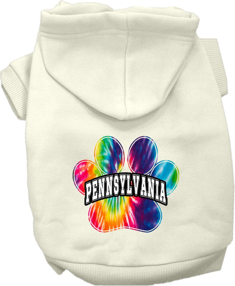 Pet Dog & Cat Screen Printed Hoodie for Small to Medium Pets (Sizes XS-XL), "Pennsylvania Bright Tie Dye"