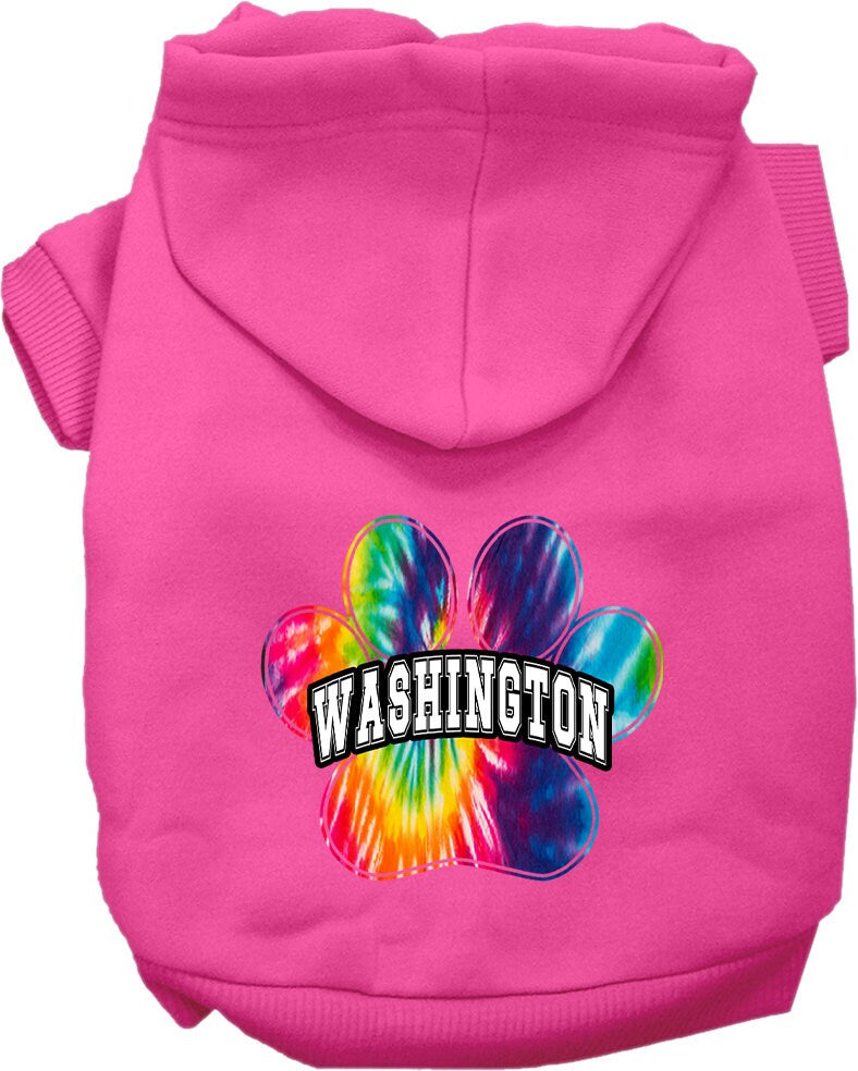 Pet Dog & Cat Screen Printed Hoodie for Small to Medium Pets (Sizes XS-XL), "Washington Bright Tie Dye"