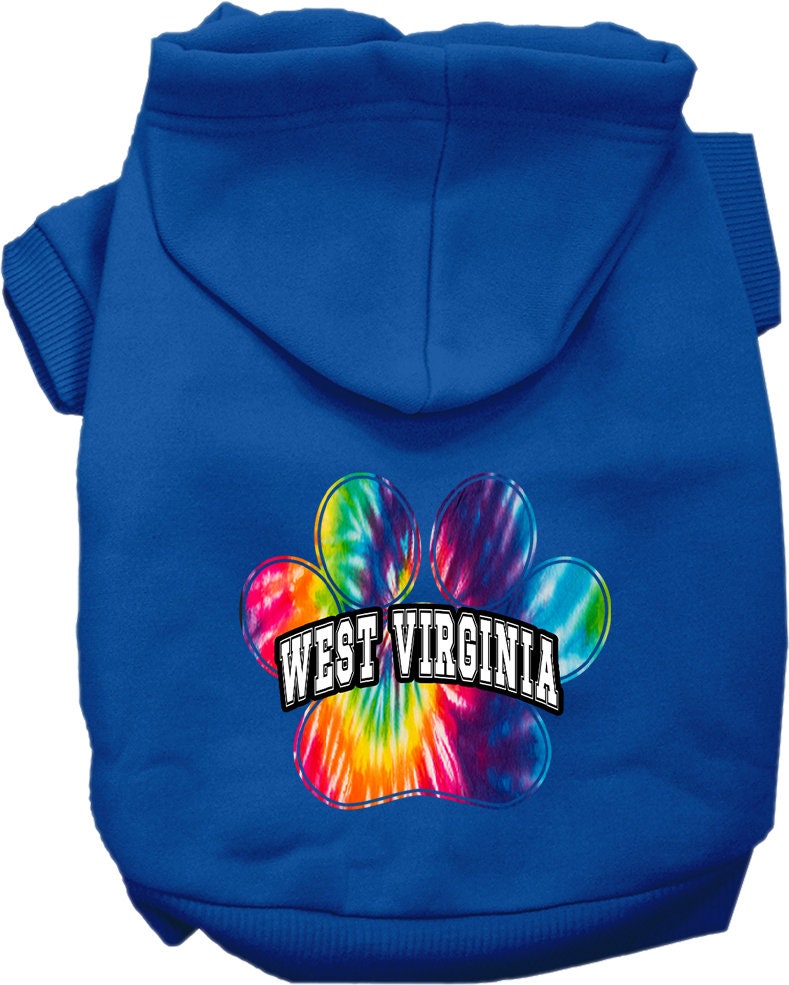 Pet Dog & Cat Screen Printed Hoodie for Small to Medium Pets (Sizes XS-XL), "West Virginia Bright Tie Dye"