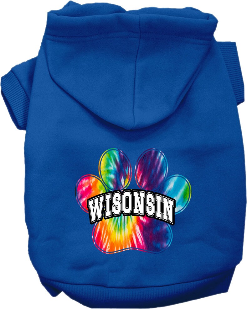 Pet Dog & Cat Screen Printed Hoodie for Small to Medium Pets (Sizes XS-XL), "Wisconsin Bright Tie Dye"