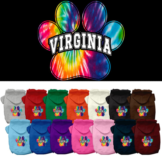 Pet Dog & Cat Screen Printed Hoodie for Small to Medium Pets (Sizes XS-XL), "Virginia Bright Tie Dye"