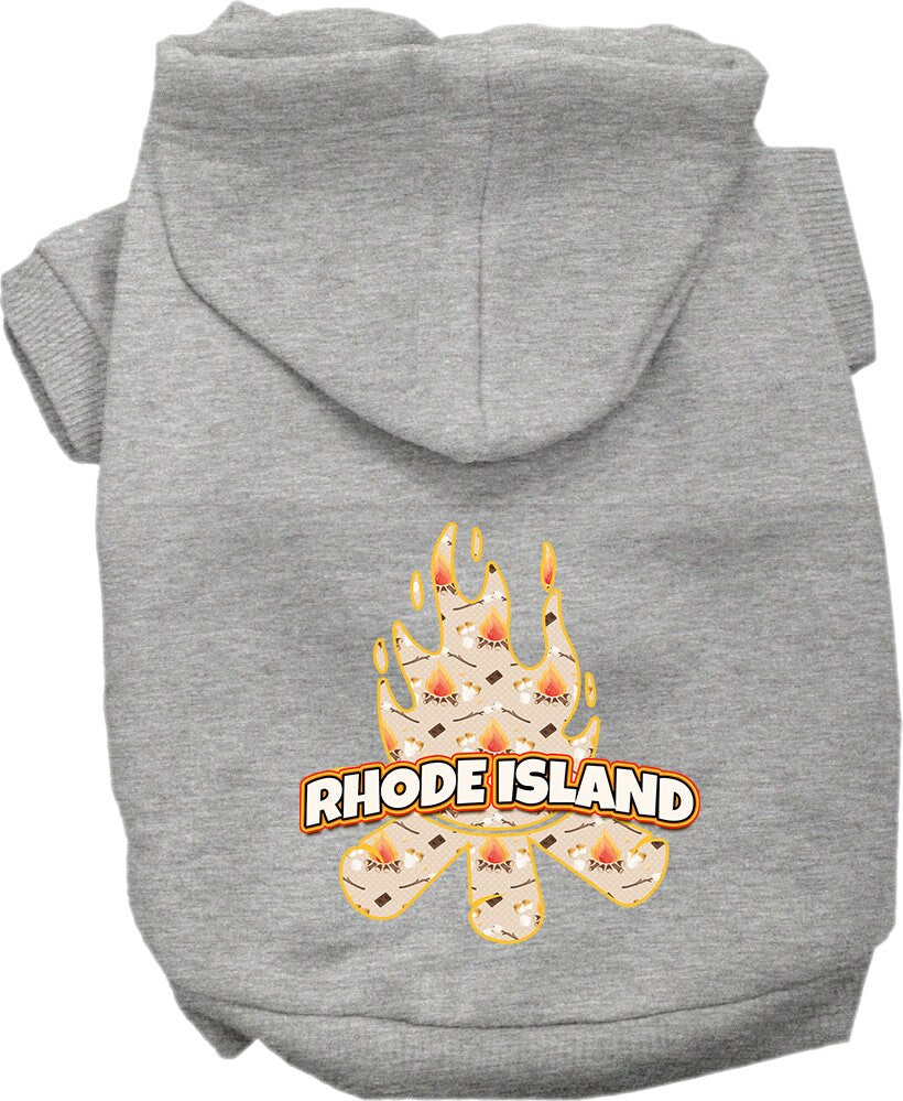 Pet Dog & Cat Screen Printed Hoodie for Small to Medium Pets (Sizes XS-XL), "Rhode Island Around The Campfire"