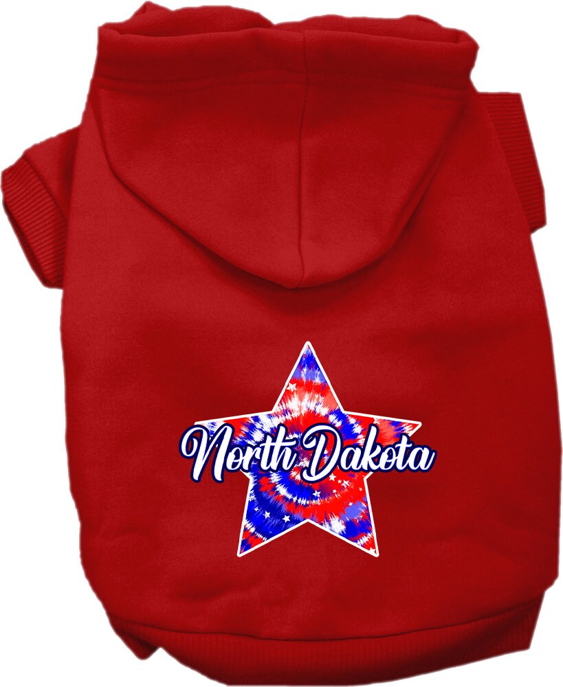 Pet Dog & Cat Screen Printed Hoodie for Small to Medium Pets (Sizes XS-XL), "North Dakota Patriotic Tie Dye"