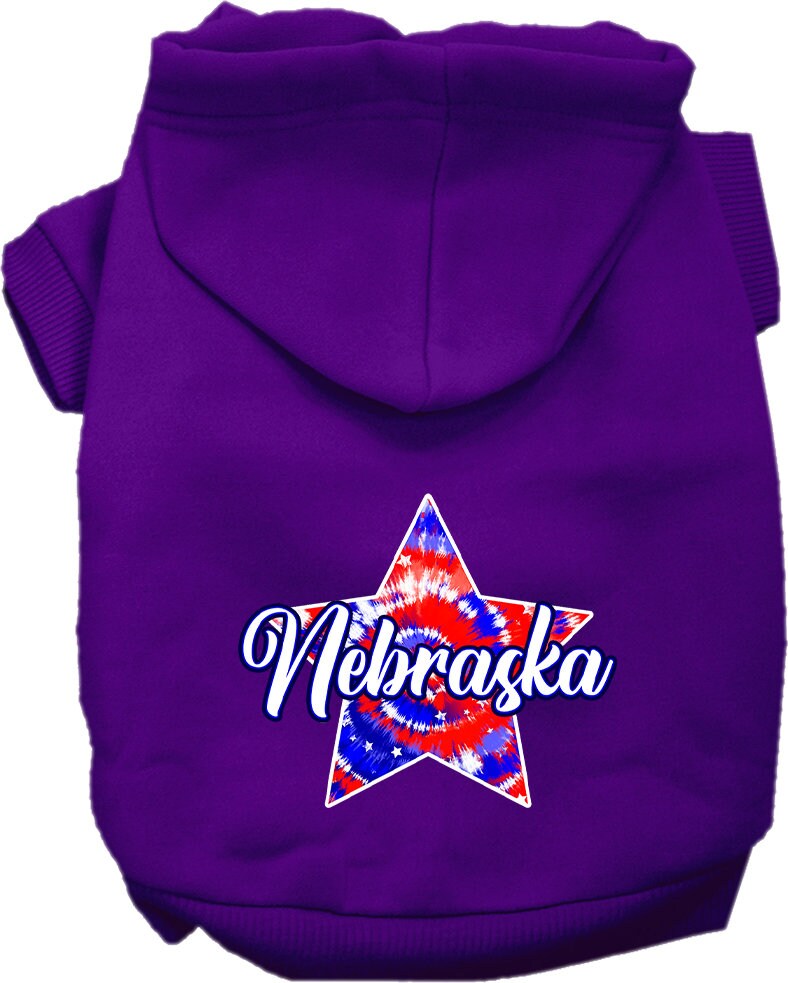 Pet Dog & Cat Screen Printed Hoodie for Small to Medium Pets (Sizes XS-XL), "Nebraska Patriotic Tie Dye"