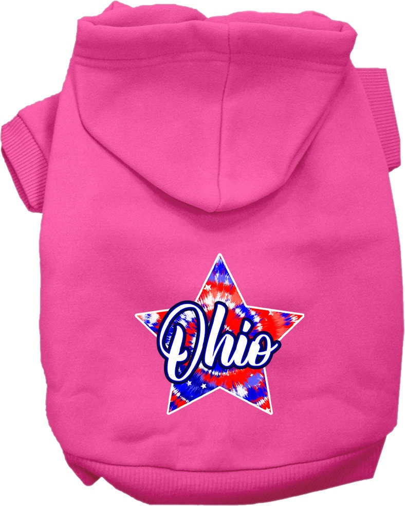 Pet Dog & Cat Screen Printed Hoodie for Small to Medium Pets (Sizes XS-XL), "Ohio Patriotic Tie Dye"