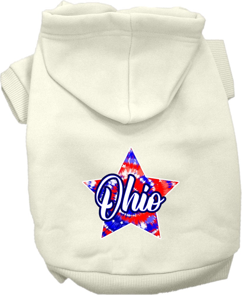 Pet Dog & Cat Screen Printed Hoodie for Small to Medium Pets (Sizes XS-XL), "Ohio Patriotic Tie Dye"