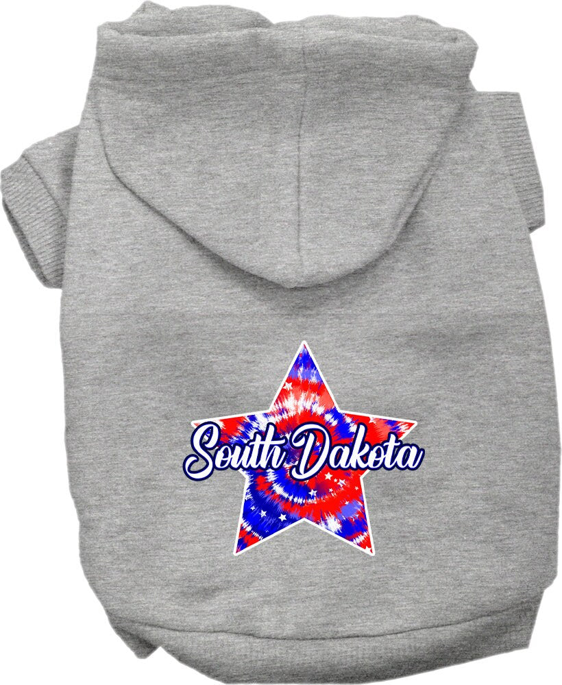 Pet Dog & Cat Screen Printed Hoodie for Small to Medium Pets (Sizes XS-XL), "South Dakota Patriotic Tie Dye"