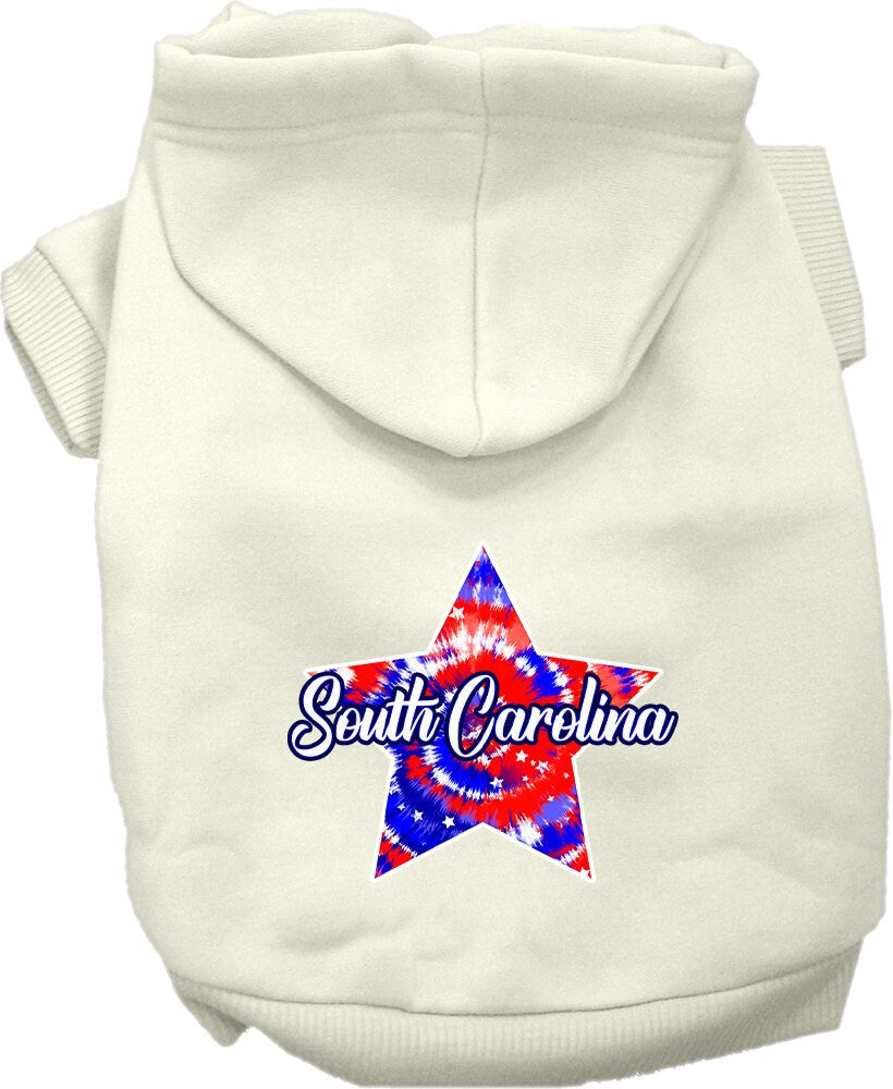 Pet Dog & Cat Screen Printed Hoodie for Small to Medium Pets (Sizes XS-XL), "South Carolina Patriotic Tie Dye"