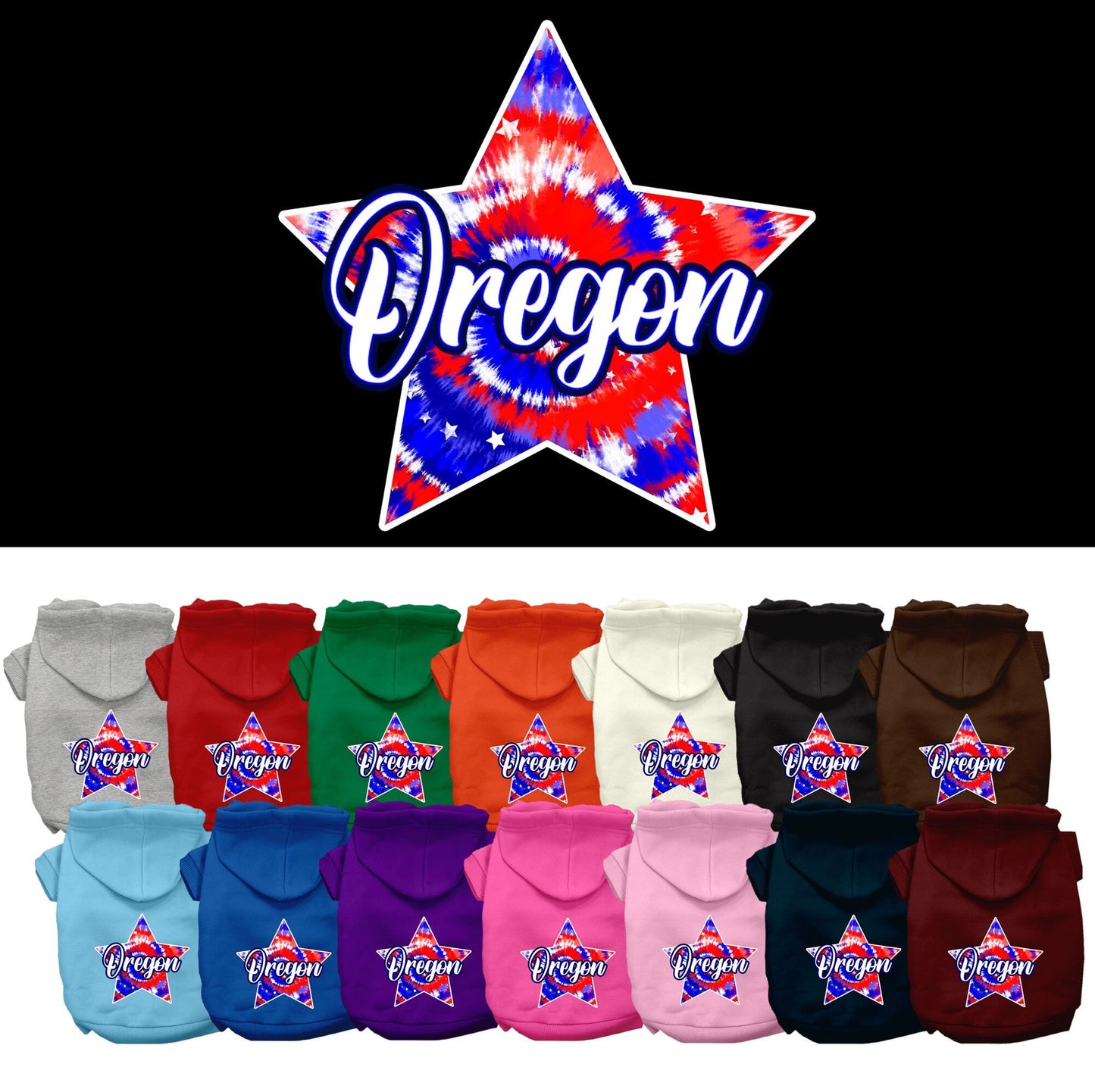 Pet Dog & Cat Screen Printed Hoodie for Small to Medium Pets (Sizes XS-XL), "Oregon Patriotic Tie Dye"