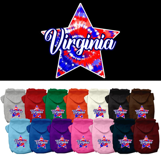 Pet Dog & Cat Screen Printed Hoodie for Small to Medium Pets (Sizes XS-XL), "Virginia Patriotic Tie Dye"