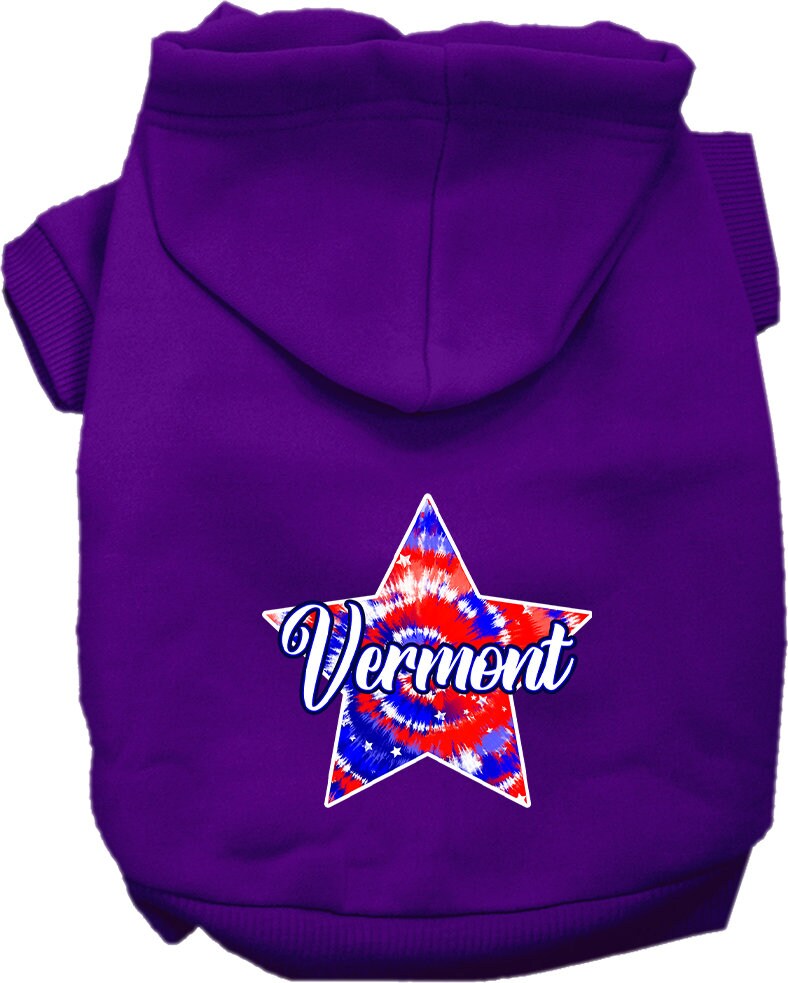 Pet Dog & Cat Screen Printed Hoodie for Small to Medium Pets (Sizes XS-XL), "Vermont Patriotic Tie Dye"