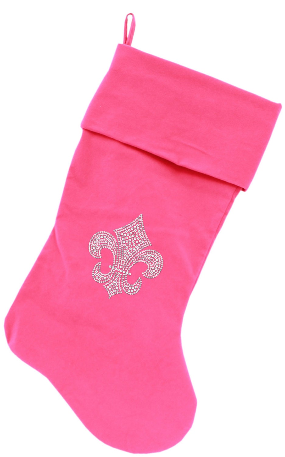 Velvet Christmas Stocking Rhinestone, "Silver Fleur De Lis"