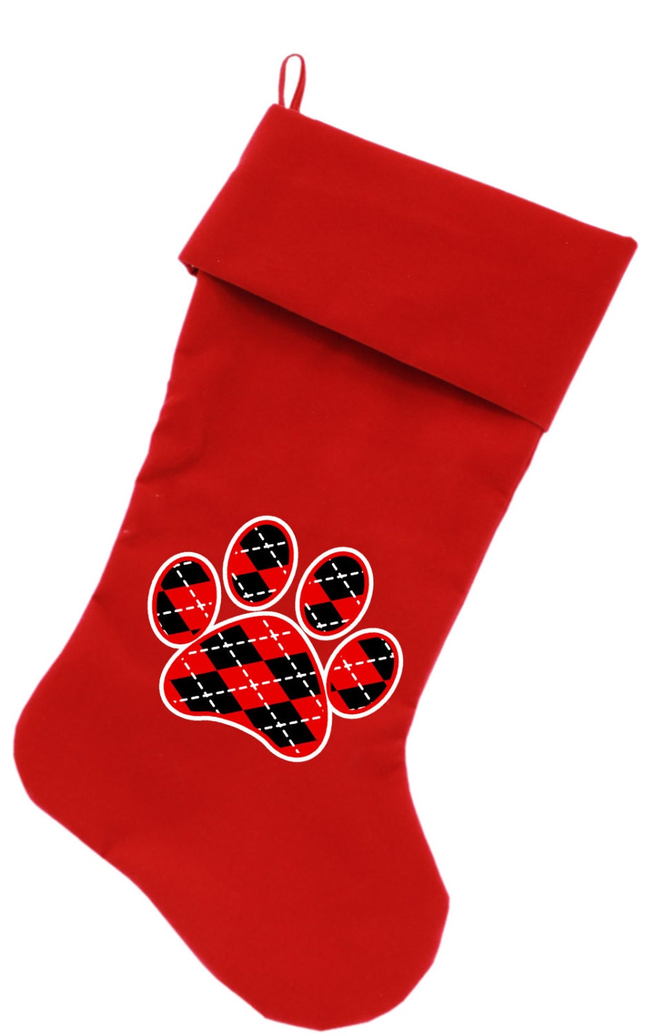 Velvet Christmas Stocking Screen Printed, "Argyle Paw"