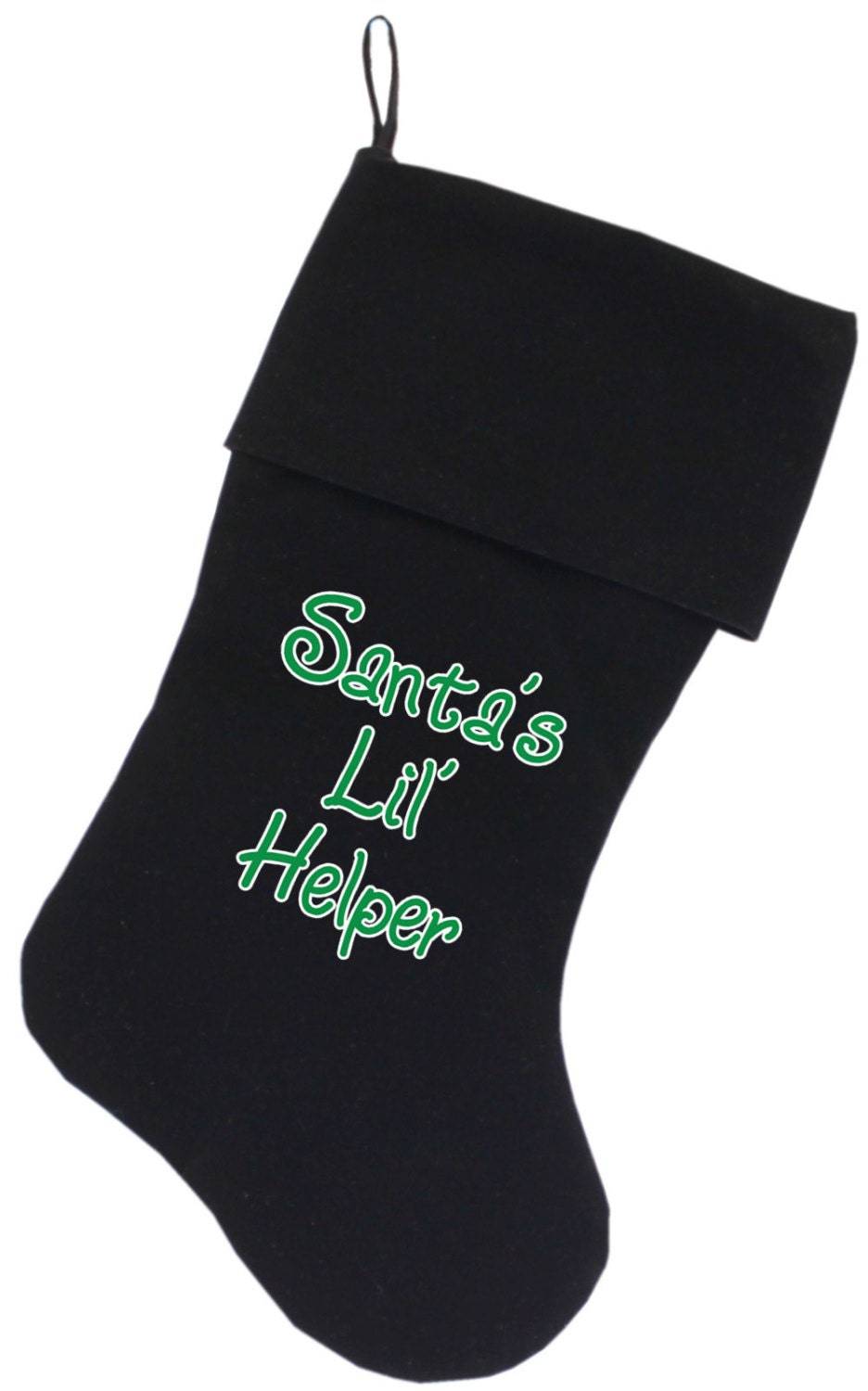 Velvet Christmas Stocking Screen Printed, "Santa's Lil Helper"