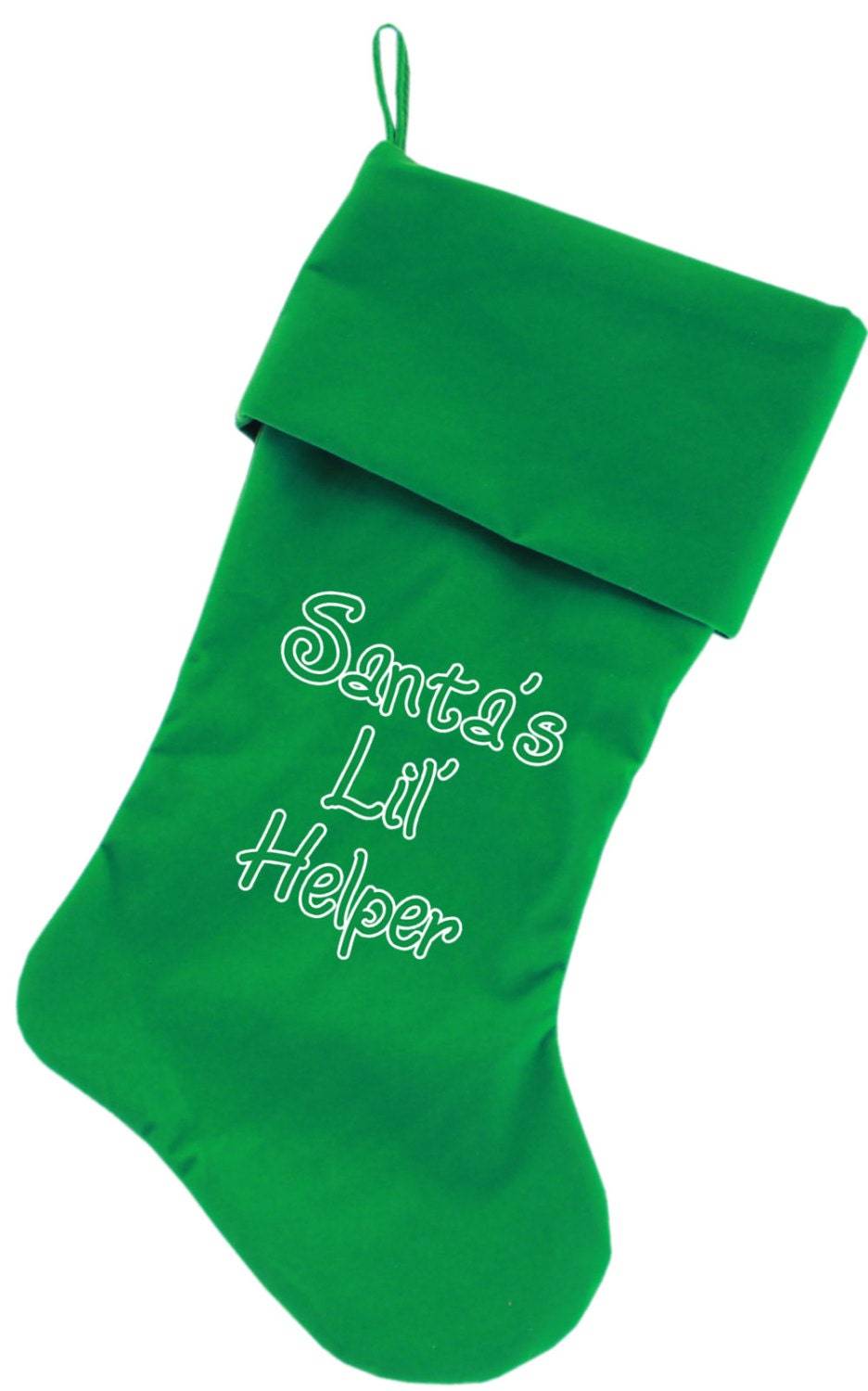 Velvet Christmas Stocking Screen Printed, "Santa's Lil Helper"