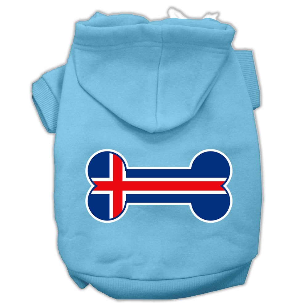 Pet, Dog & Cat Hoodie Screen Printed, "Bone Shaped Iceland Flag"